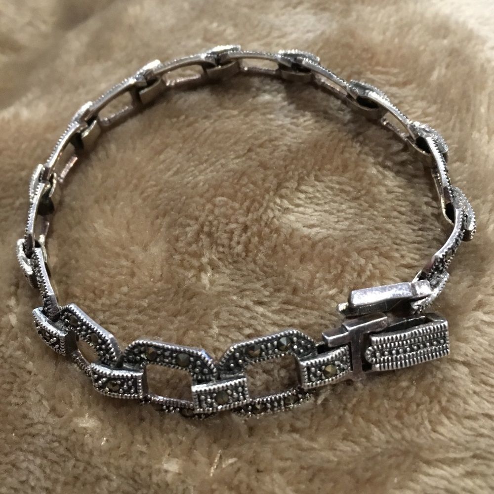 Vintage Marcasite Open Link Sterling Silver Bracelet